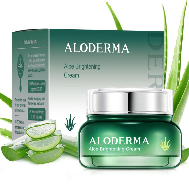 Aloderma Brightening Facial Cream - Made with 69% Organic Aloe Vera - Natural Skin Brightening Squalane & Niacinamide for Flawless Complexion, 1.7oz - Image 1